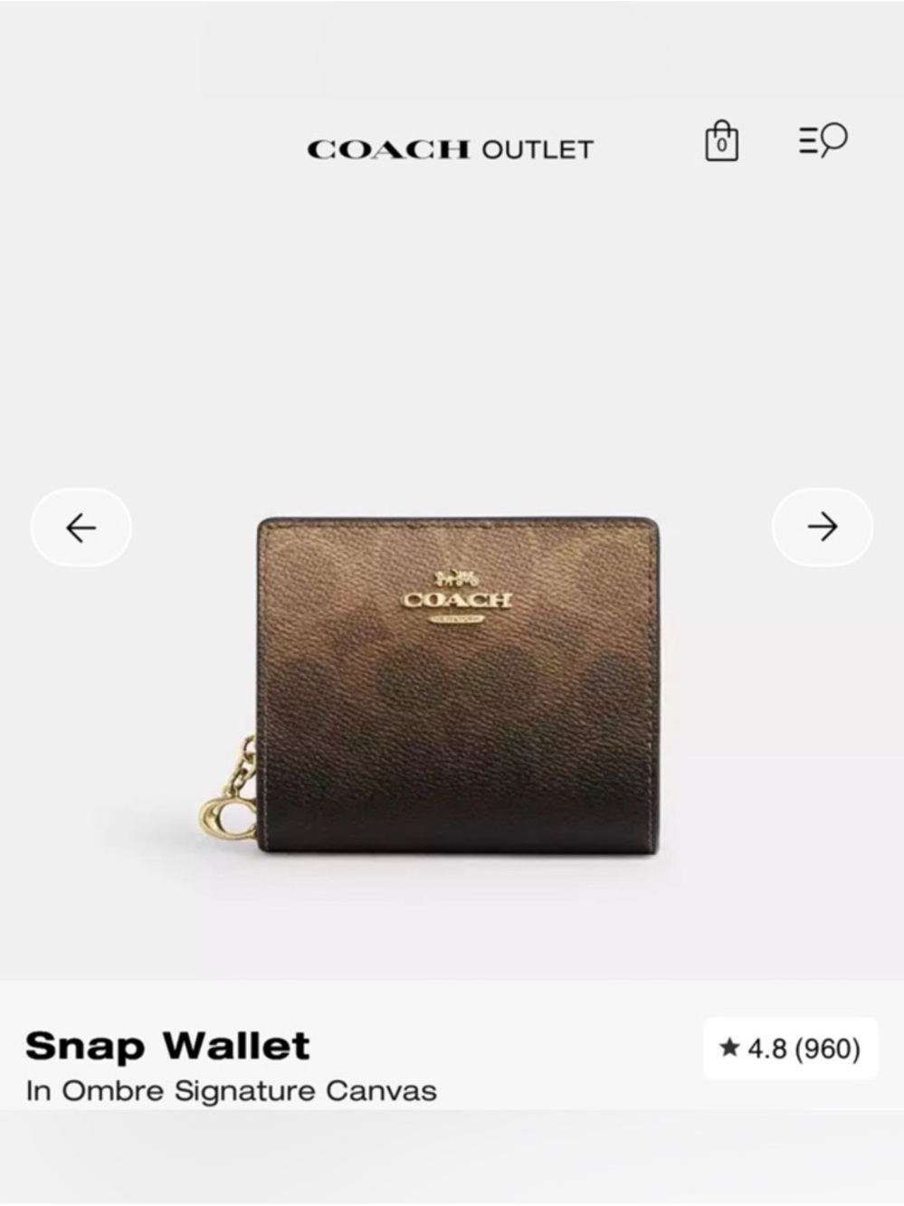 COACH || Snap Wallet in Signature Canvas (Ombré) with zipper pocket